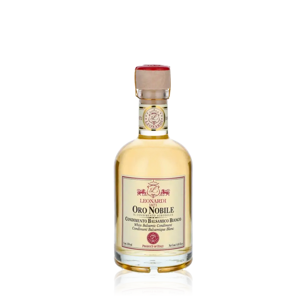 Leonardi Oro Nobile Weißer Balsamico Essig Flasche.