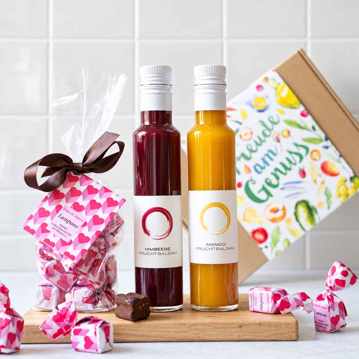 Geschenkset mit Himbeer und Mangbalsam und Tartufo dolce mit Himbeere von Dolce & Amore