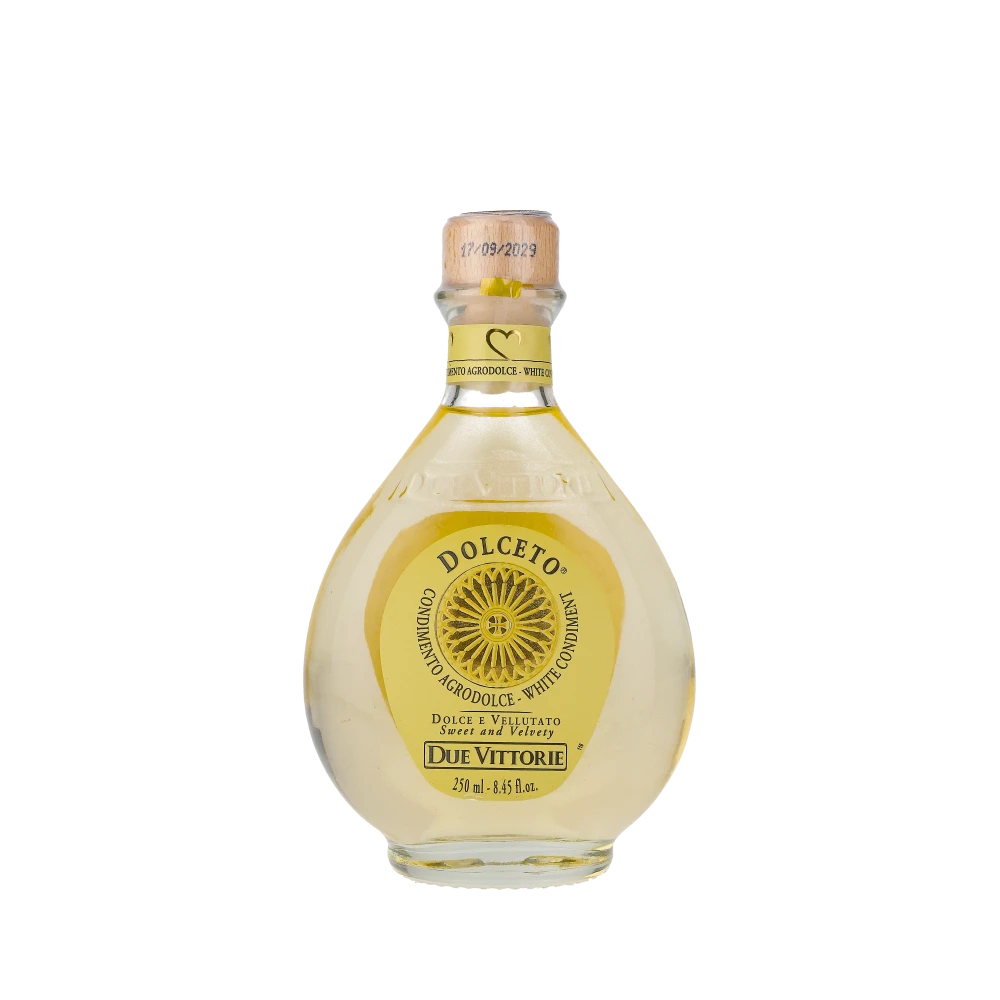 Due Vittorie Dolceto weißer Balsamico Essig Flasche.