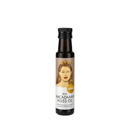 Fandler Bio Macadamianussöl Flasche mit Etikett.