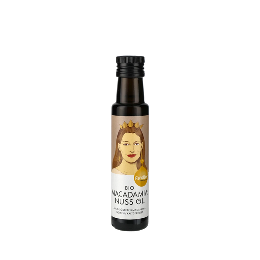 Fandler Bio Macadamianussöl Flasche mit Etikett.