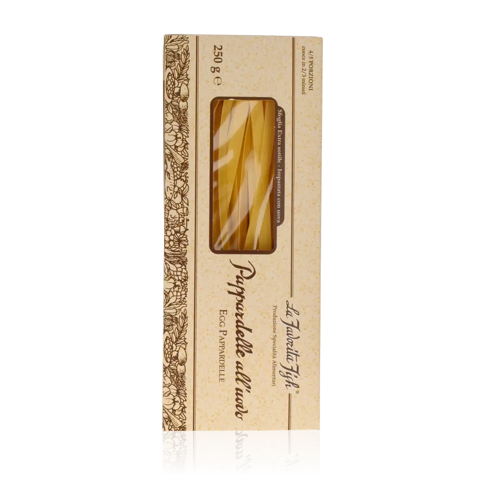 Favorita Eierpasta Papardelle 250g Verpackung mit Sichtfenster.