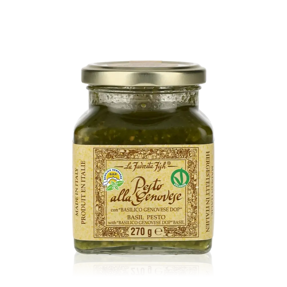 Favorita Pesto alla Genovese XXL Vorteilsgröße 270g – Original italienisches Basilikum-Pesto mit DOP-Zertifizierung.