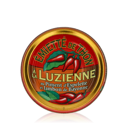 Feinkostdose mit Thunfisch, Piment d'Espelette, Jambon de Bayonne.