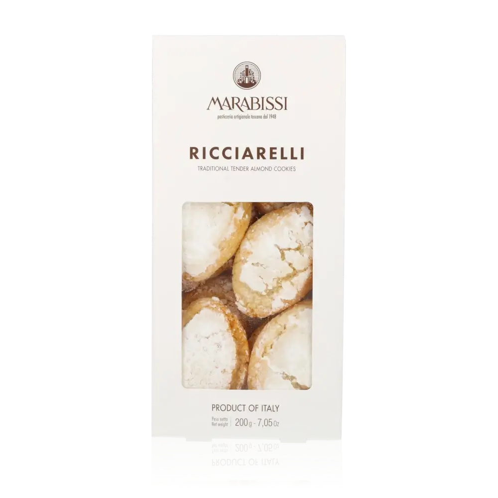Marabissi Ricciarelli italienische Mandelkekse in Verpackung.