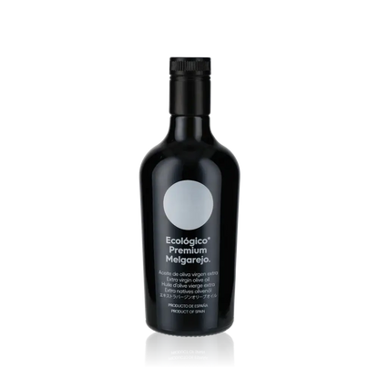 Olivenölflasche Melgarejo Ecologico Premium, schwarze Verpackung, 500ml.