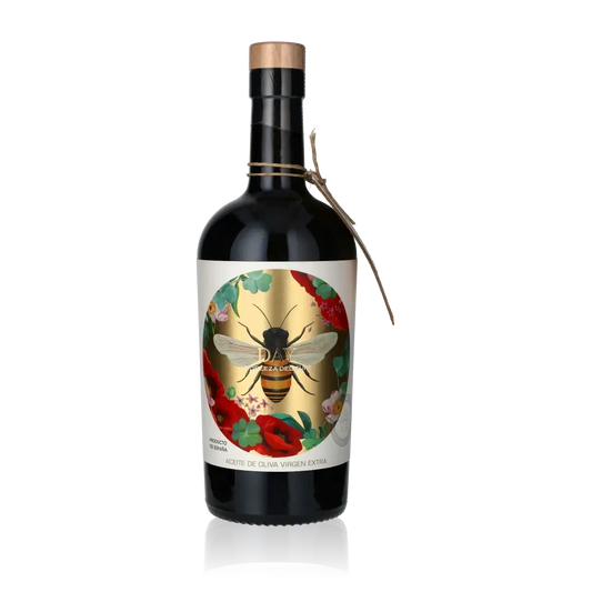 Flasche Nobleza de Sur Olivenöl mit Bienenetikett.