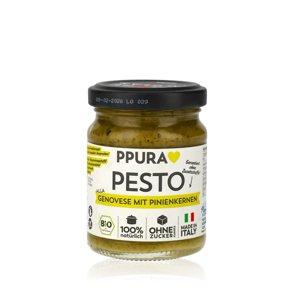 PPura Pesto Genovese mit Pinienkernen im Glas.
