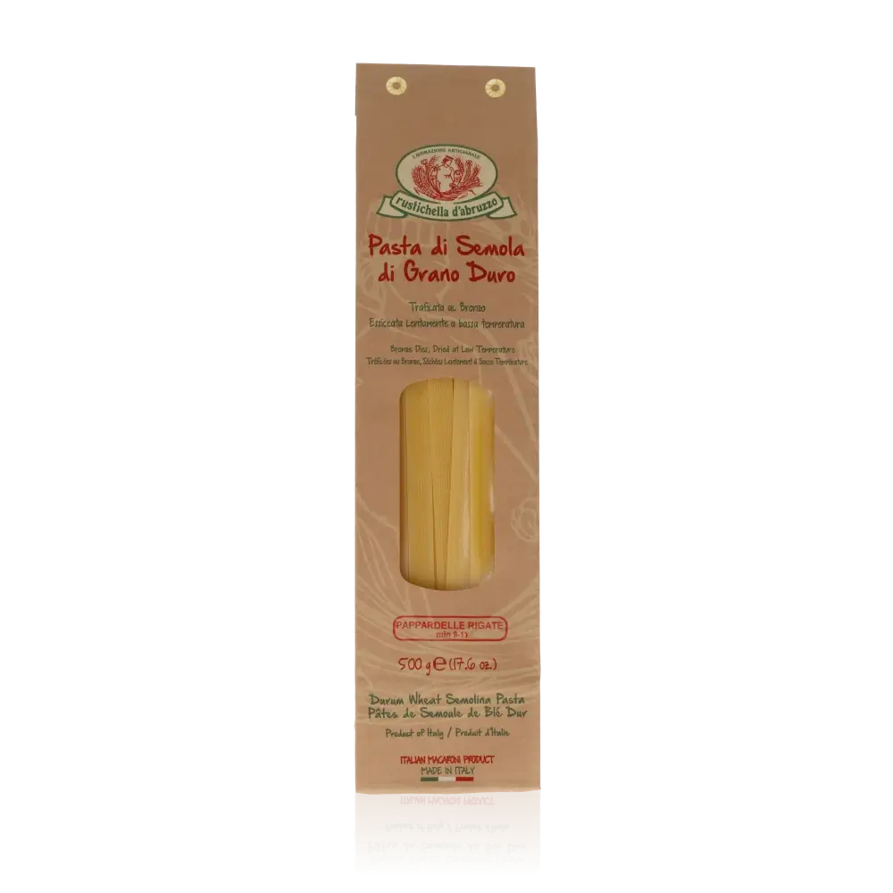 Rustichella Abruzzo Papardelle Rigate Pasta Verpackung.