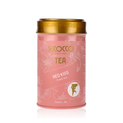Rosa Teedose mit Sirocco-Logo.