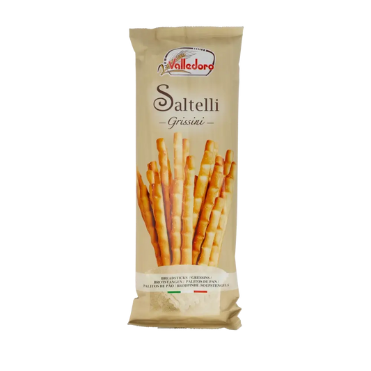 Valledoro Saltelli Grissini Packung mit Salzgebäck.