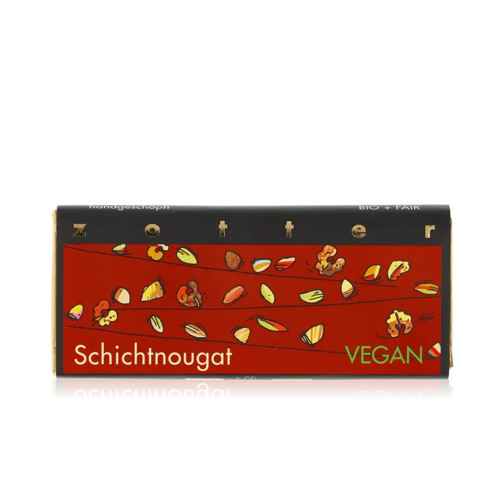 Schichtnougat von Zotter - Handgeschöpfte Schokolade, BIO, 70g Tafel