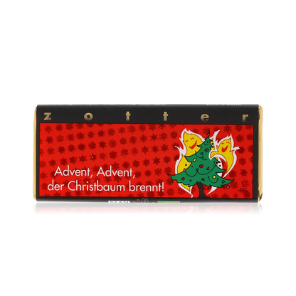 Advent, Advent der Christbaum brennt von Zotter - Handgeschöpfte Schokolade, BIO