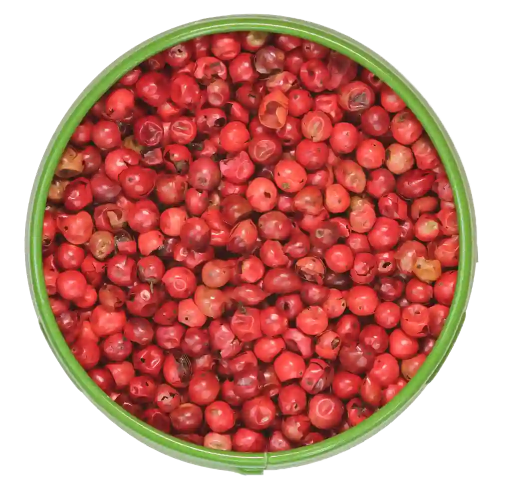 Altes Gewürzamt Blick auf die offene Gewürz-Dose mit rosa Schinusbeeren