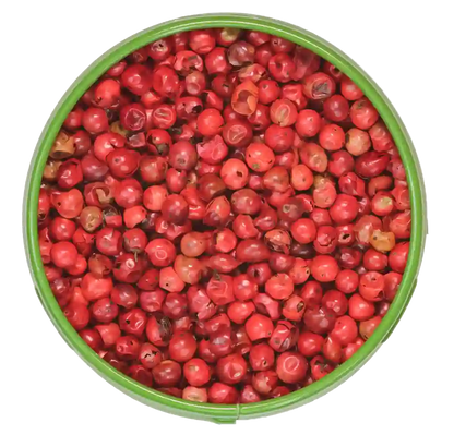 Altes Gewürzamt Blick auf die offene Gewürz-Dose mit rosa Schinusbeeren